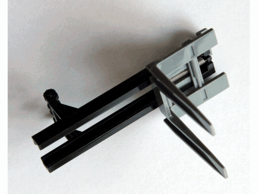Forklift Mast and Carriage, Wide 1 x 2 Hinge Plate Locking and Dark Bluish Gray Wide Forks Reinforced [Complete Assembly] in Black