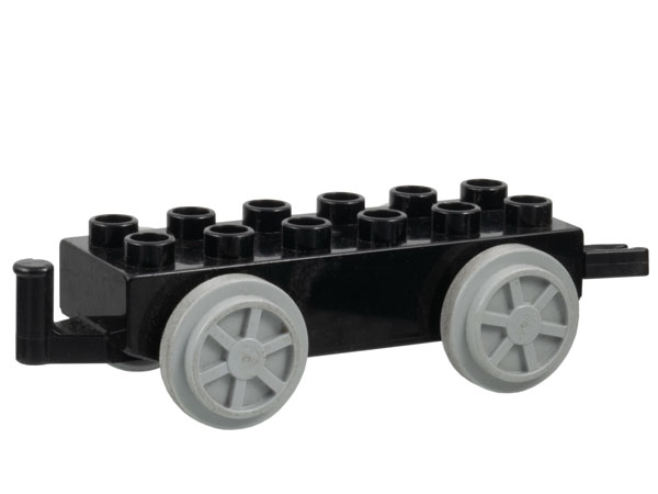 Duplo Train Base 2 x 6 with Light Bluish Gray Train Wheels and Moveable Hook in Black