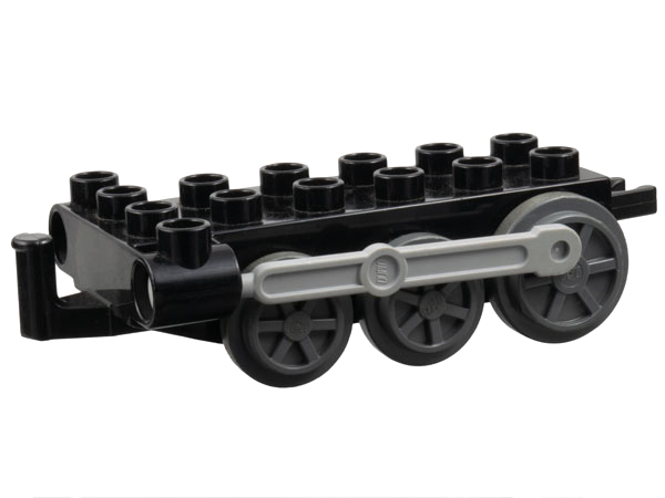 Duplo Train Chassis with Light Bluish Gray Drive Rod & Dark Bluish Gray Wheels in Black