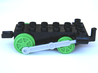 Duplo Train Chassis with Light Bluish Gray Drive Rod & 4 Bright Green Wheels in Black