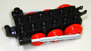 Duplo Train Chassis with Light Bluish Gray Drive Rod & Red Wheels in Black