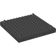 Brick Special 12 x 12 with 3 Pin Holes on Each Side and Vertical Peg at Each Corner in Black