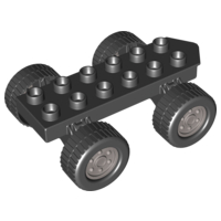 Duplo Car Base 2 x 6 with Four Black Wheels and Flat Silver Hubs in Black
