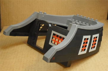 Duplo Boat, Aft Cabin with Red Windows and Door Opening in Black