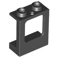 Window 1 x 2 x 2 Plane, Hollow Studs, Single Hole Top and Bottom for Glass in Black