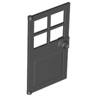 Door 1 x 4 x 6 with 4 Panes and Stud Handle in Black