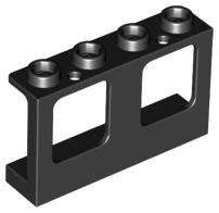 Window 1 x 4 x 2 Plane, Hollow Studs, Single Hole Top and Bottom for Glass in Black