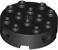 Brick Round 4 x 4 with 4 Side Pin Holes and Center Axle Hole in Black