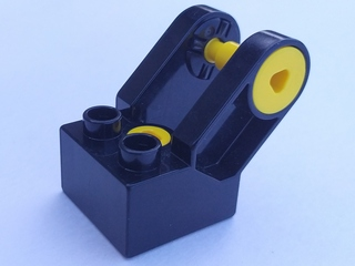 Duplo Toolo Brick 2 x 2 with Angled Bracket with Forks and 2 Screws in Black
