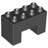 Duplo Brick 2 x 4 x 2 with 2 x 2 Square Arch in Black