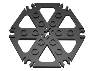 Technic Plate Rotor 6 Blade with Clip Ends Connected [aka Water Wheel] - Hollow Studs in Black