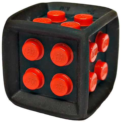 Die - 6 Sided Rubber Frame with Red Centre Studs (Board Games) in Black