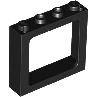 Window 1 x 4 x 3 Train with Shutter Holes and Solid Studs on Ends in Black