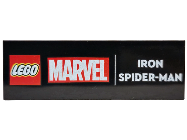 Tile 2 x 6 with 'LEGO MARVEL', 'IRON SPIDER-MAN' print in Black