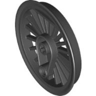 Train Wheel RC Train, Spoked with Technic Axle Hole and Counterweight, 50mm diameter [Flanged Driver] in Black