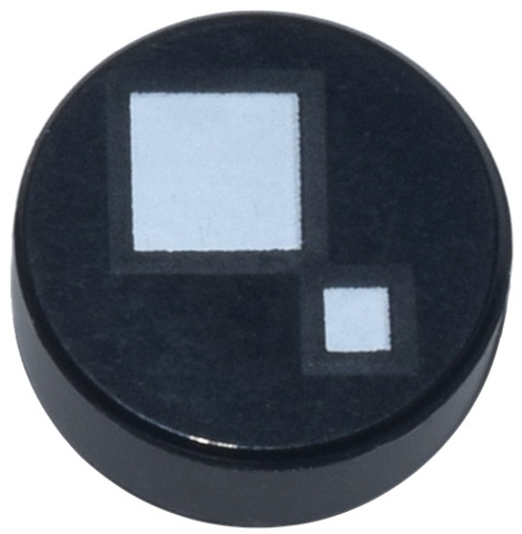 Tile Round 1 x 1 with Large and Small White Squares Print (Brickheadz Eye) in Black