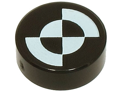 Tile Round 1 x 1 with White Quarter Circles print in Black