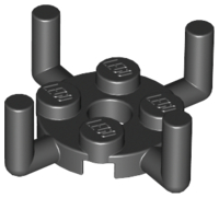 Plate Special Round 2 x 2 with Pin Hole and 4 Bars Up in Black