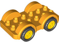 Duplo Car Base 2 x 6 - 4 Yellow Wheels with Black Tires on 4 Fixed Axles in Bright Light Orange