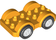 Duplo Car Base 2 x 6 - 4 White Wheels with Black Tires on 4 Fixed Axles in Bright Light Orange