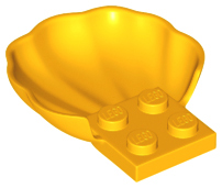 Animal Body Part, Clam / Scallop Half Shell with 4 Studs in Bright Light Orange