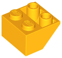 Brick Sloped Inverted 45° 2 x 2 [Ovoid Bottom Pin, Bar-sized Stud Holes] in Bright Light Orange