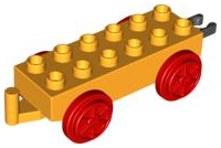 Duplo Train Chassis 2 x 6 with Red Train Wheels and Moveable Hook in Bright Light Orange