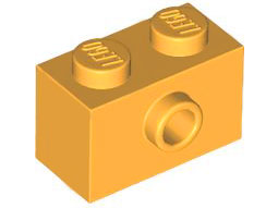 Brick Special 1 x 2 with 1 Center Stud on 1 Side, Bottom Stud Holder in Bright Light Orange