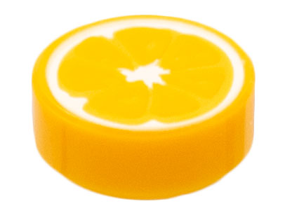 Tile Round 1 x 1 with Orange Center/slice print in Bright Light Orange