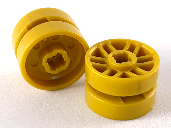 Wheel 14mm D. x 9.9mm with Centre Groove, Fake Bolts and 6 Spokes in Pearl Gold