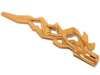 Large Figure Weapon Accessory, Flame / Lightning Bolt with Axle Hole in Pearl Gold
