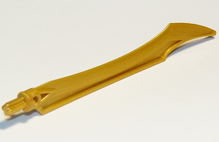 Large Figure Weapon Blade, Curved Tip with Axle in Pearl Gold