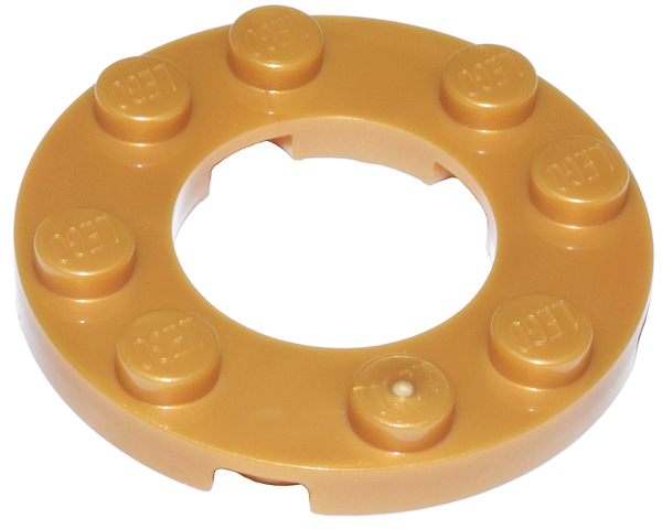 Plate Round 4 x 4 with 2 x 2 Round Opening in Pearl Gold