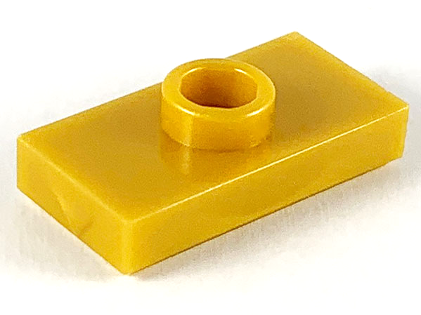 Plate Special 1 x 2 with 1 Stud with Groove and Inside Stud Holder (Jumper) in Pearl Gold