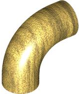 Brick Round 1 x 1 diameter Tube with 90 Degree Elbow (2 x 2 x 1) and Axle Holes (Crossholes) at each end in Pearl Gold