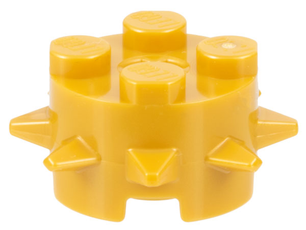 Brick Round 2 x 2 Special with Spikes in Pearl Gold