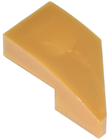 Brick Wedged, Curved 2 x 1 with Stud Notch Left in Pearl Gold