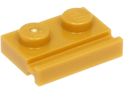Plate Special 1 x 2 with Door Rail in Pearl Gold