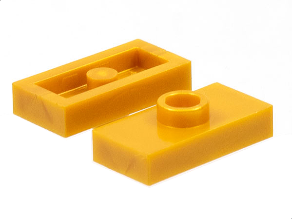 Plate Special 1 x 2 with 1 Stud without Groove (Jumper) in Pearl Gold