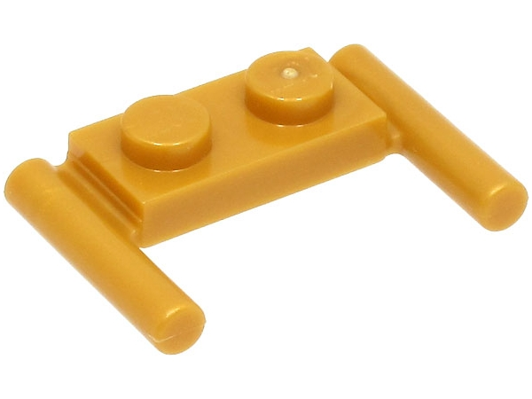 Plate Special 1 x 2 with Handles [Flat Ends / Low Attachment] in Pearl Gold