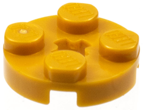 Plate Round 2 x 2 with Axle Hole Type 1 (+ Opening) in Pearl Gold
