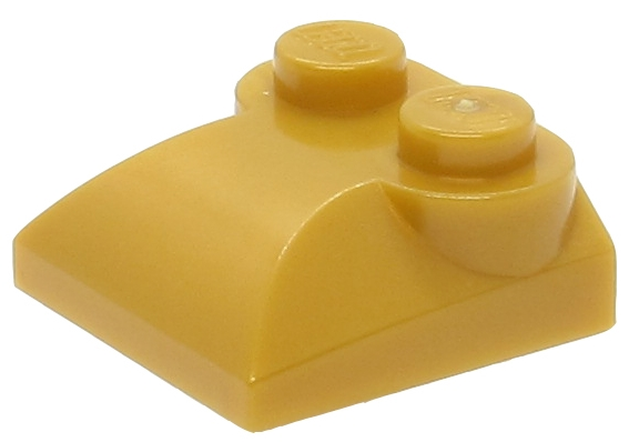 Brick Curved 2 x 2 x 2/3 Two Studs and Curved Slope End in Pearl Gold