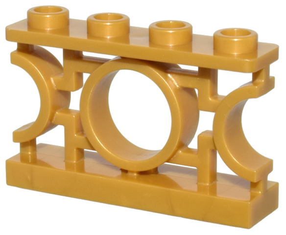 Fence 1 x 4 x 2 Ornamental Asian Lattice Round with 4 Studs in Pearl Gold