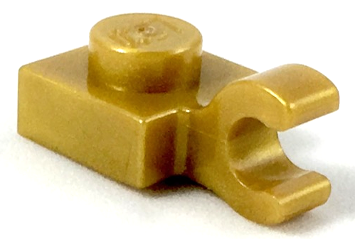 Plate Special 1 x 1 with Clip Horizontal [Thick Open O Clip] in Pearl Gold