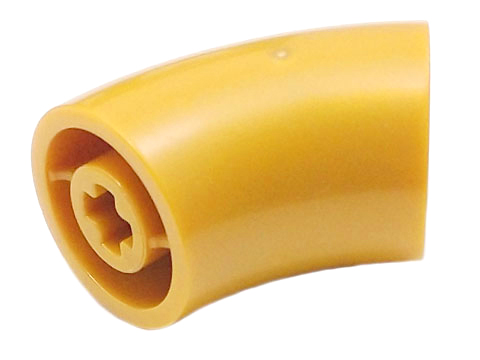 Brick Round 2 x 2 D. Tube with 45° Elbow and Axle Holes (Crossholes) at Each End [SHORT] in Pearl Gold
