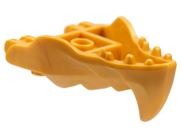 Creature Body Part, Dragon Head Lower Jaw with 6 Studs on Top, Spike, Teeth [PLAIN] in Pearl Gold