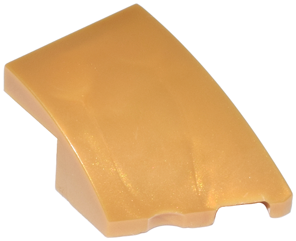 Brick Wedged, Curved 3 x 2 with Stud Notch Right in Pearl Gold