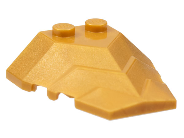 Brick Wedged, Sloped 4 x 4 Triple with 3 Ridges on Slope in Pearl Gold