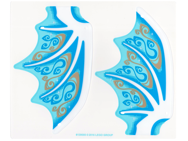 Wing, Right, Dragon with White Spines, Dark Azure and Gold Scrollwork and White Sparkles Print in Trans-Clear
