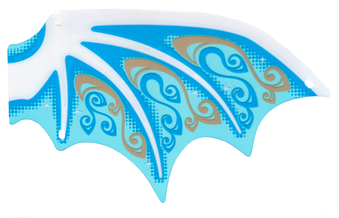 Wing, Left, Dragon with White Spines, Dark Azure and Gold Scrollwork and White Sparkles Print in Trans-Clear